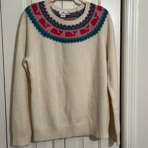 New with tags Vineyard Vines cream, pink, turquoise whale sweater M